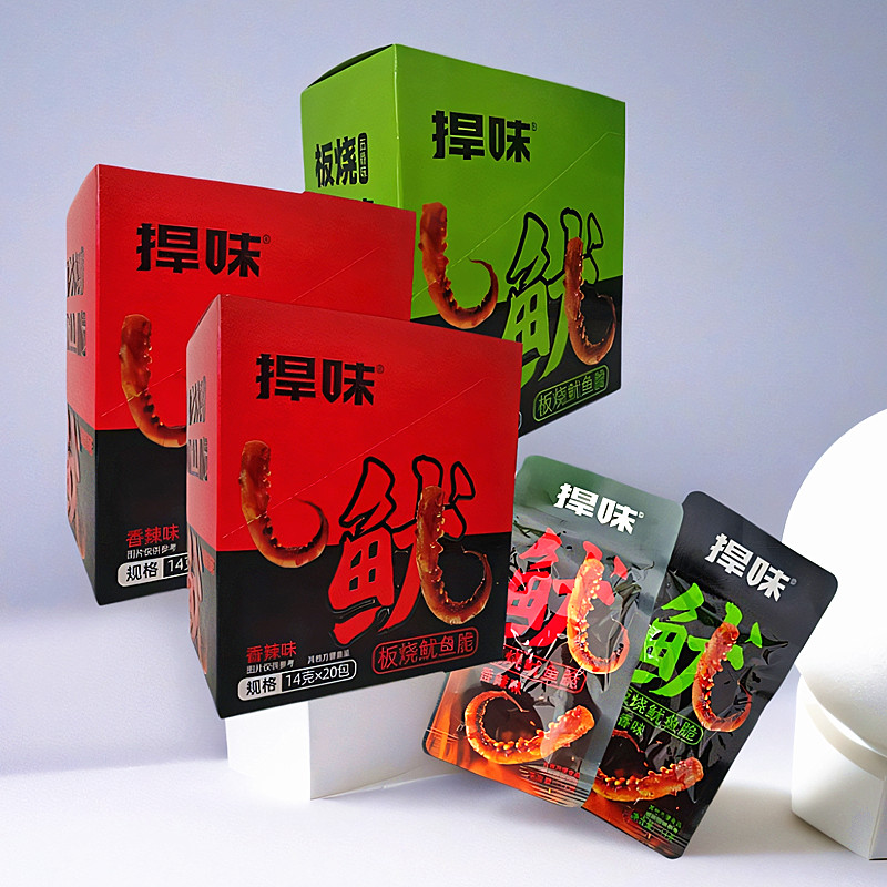 捍味板烧鱿鱼脆开袋即食14g辣味五香味魔芋制品零食小吃休闲食品