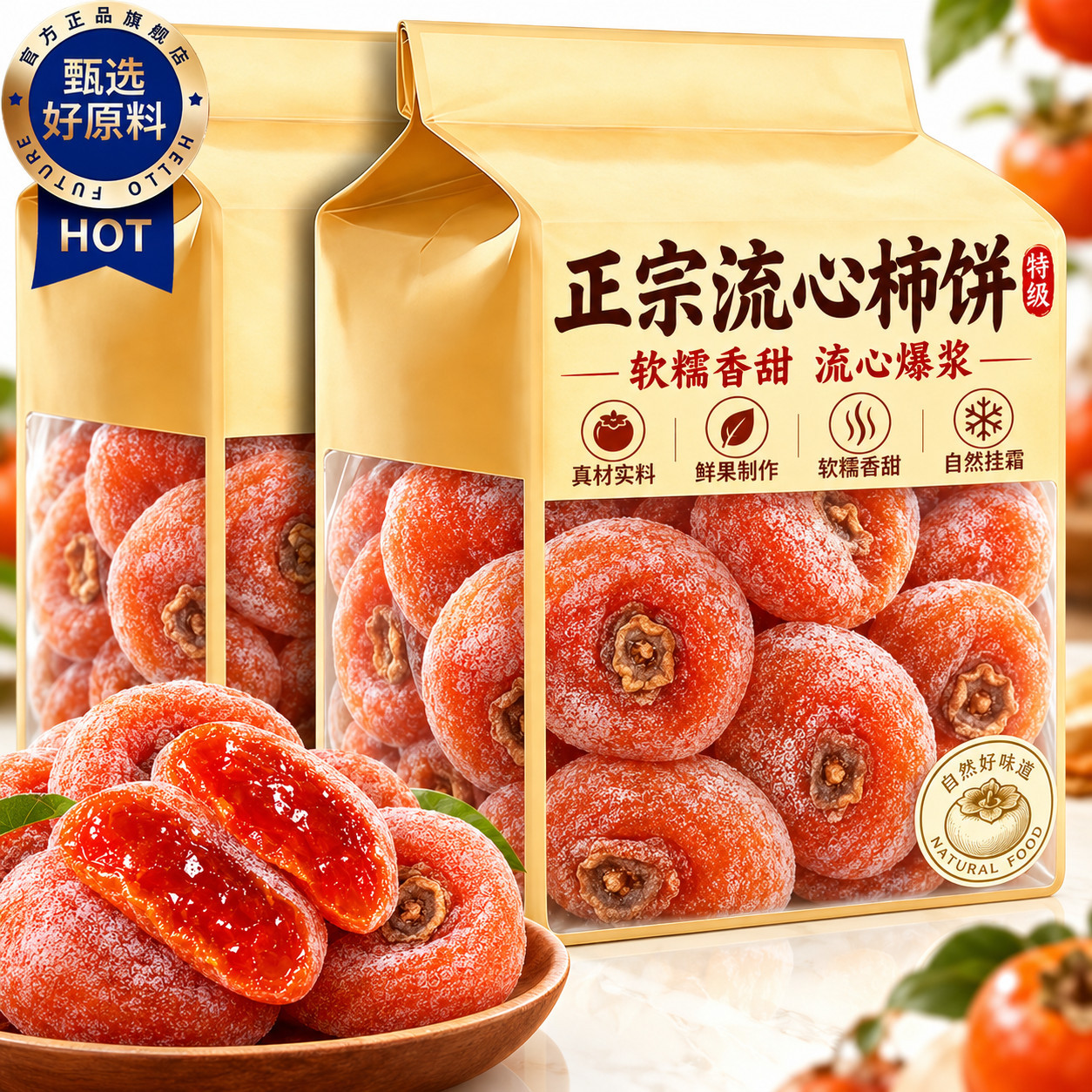 正宗桂林园柿饼吊饼糖心柿子流心特产新鲜晾晒五斤装老人蜜饯零食