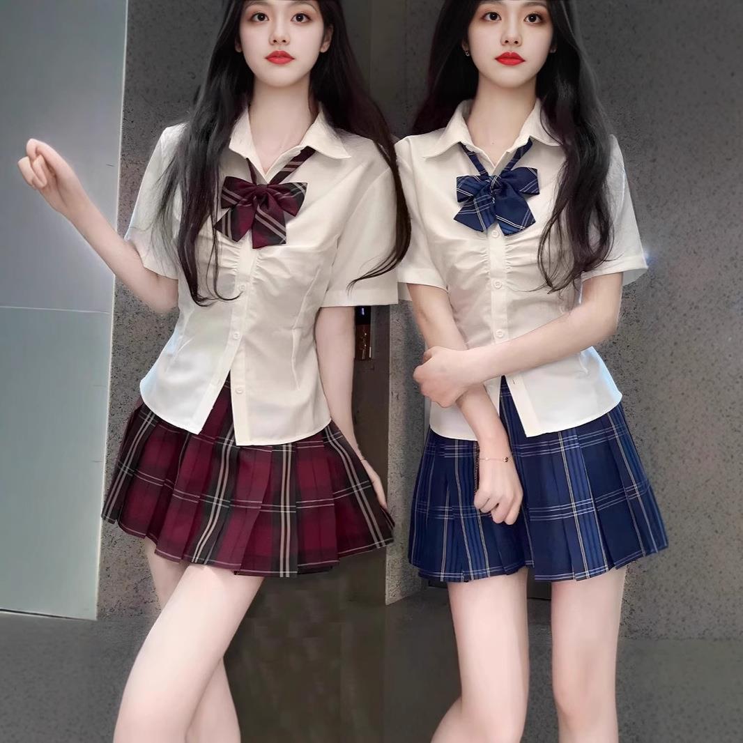猫看花jk学院风jk制服套装夏季收腰衬衫女生修身辣妹显瘦短袖绑带