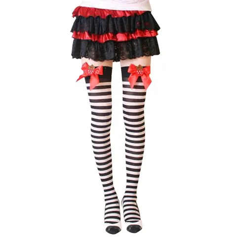 长筒袜袜子COSPLAY蓝白条纹动漫过膝袜日系袜子女袜大腿女士