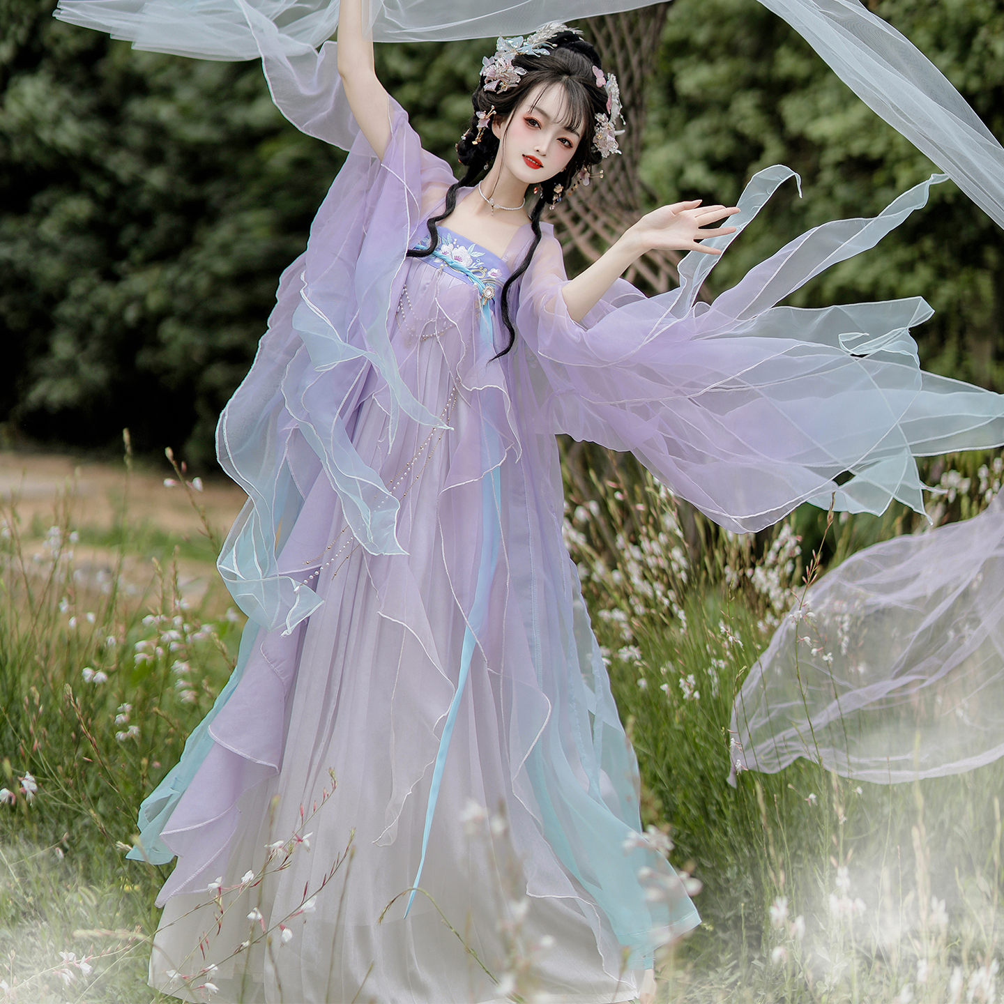 唐制齐胸襦裙汉服女破烂袖古装