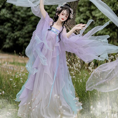 唐制齐胸襦裙汉服女破烂袖古装