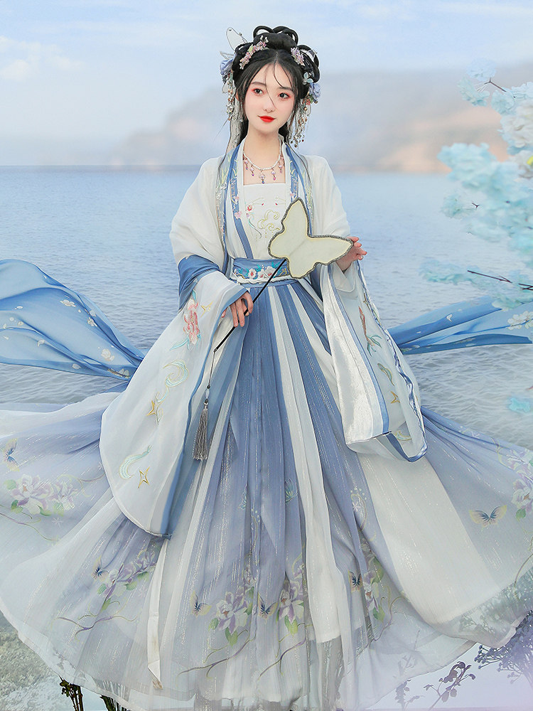 HUAJIANDIE 원래 송나라 HANFU 여성 2024 새로운 가을 허리 길이 개선 대형 소매 셔츠 중국 스타일의 요정 의상