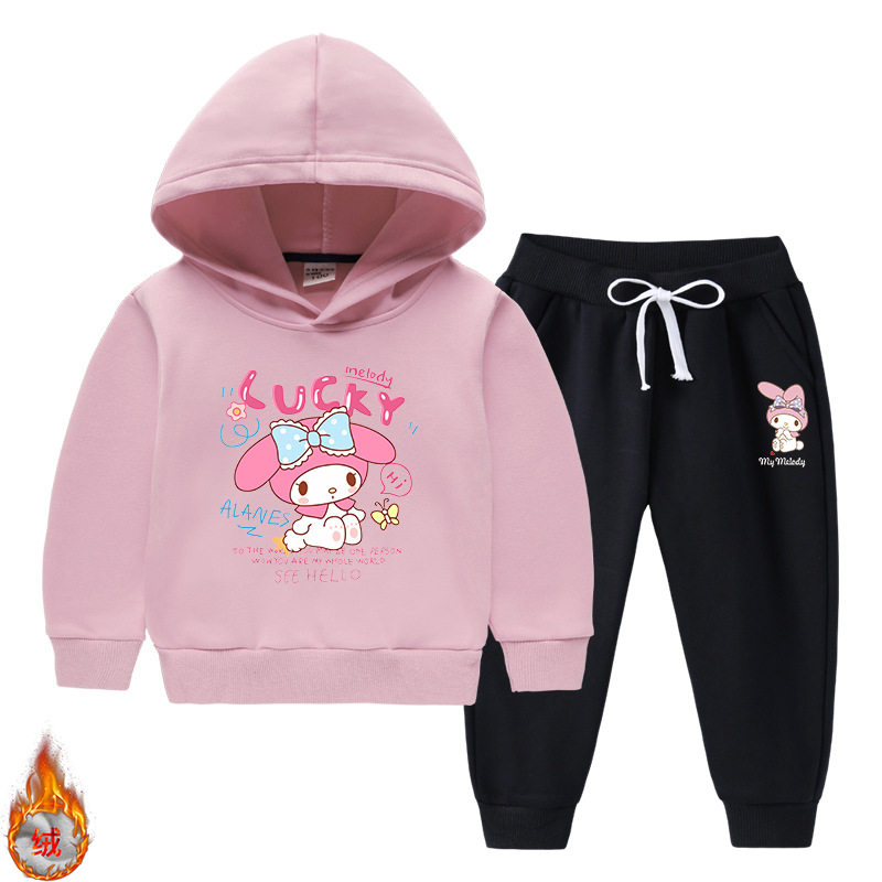 美乐蒂女童冬装加绒连帽卫衣女孩洋气一体绒保暖上衣儿童冬季套装