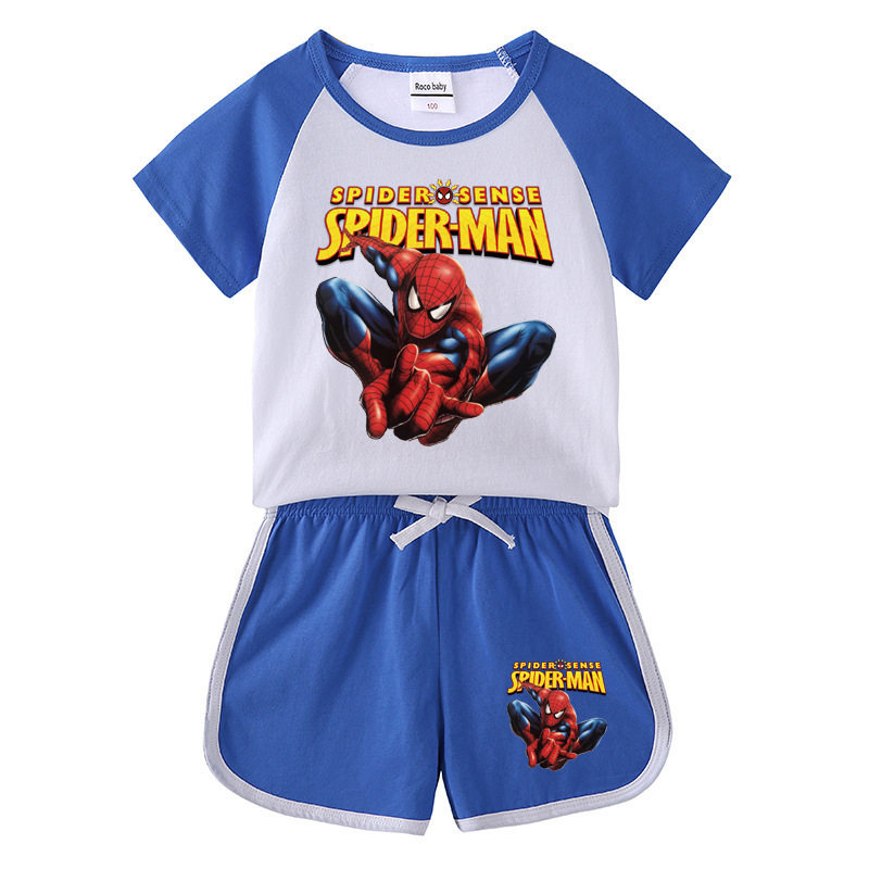 男童短袖T恤套装卡通儿童蜘蛛侠图案衣服夏季新款超人童装两件套