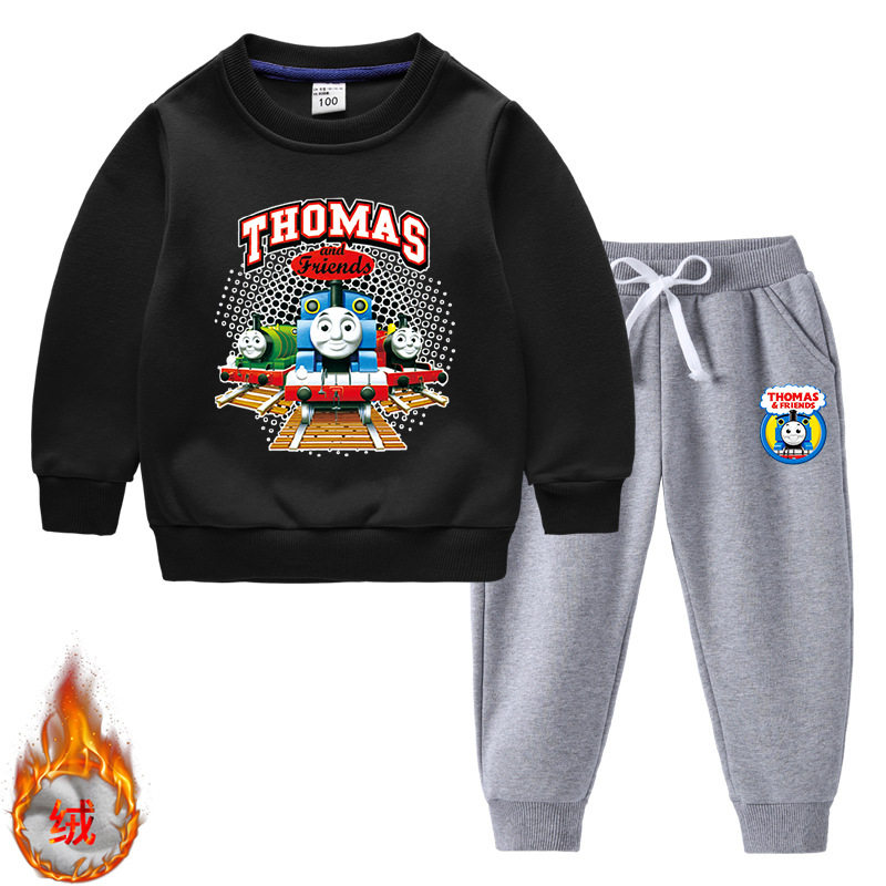 男女童加绒卫衣套装托马斯衣服2026新款秋冬季儿童保暖两件套冬装