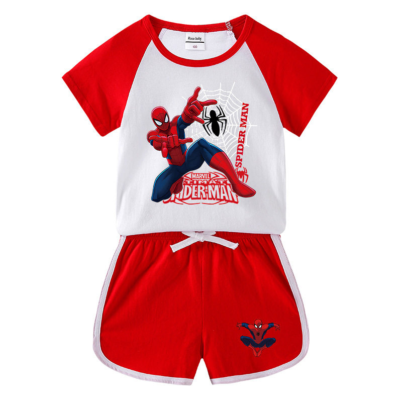 蜘蛛侠衣服男童夏装短袖t恤套装卡通儿童纯棉上衣夏季半袖两件套