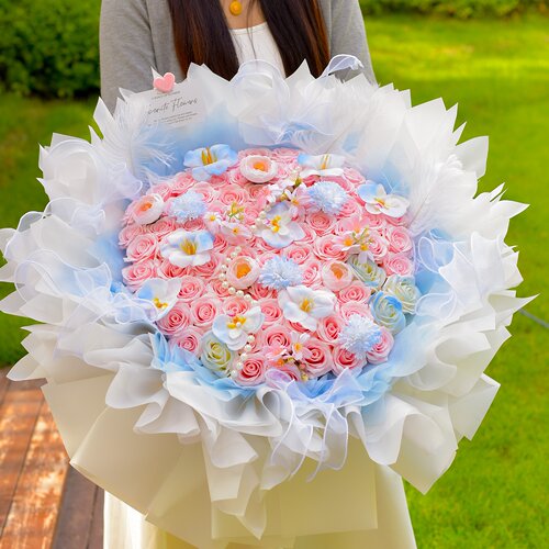 永生花温柔混搭粉色多巴胺KT猫花束送女友闺蜜高级感情人节生日礼