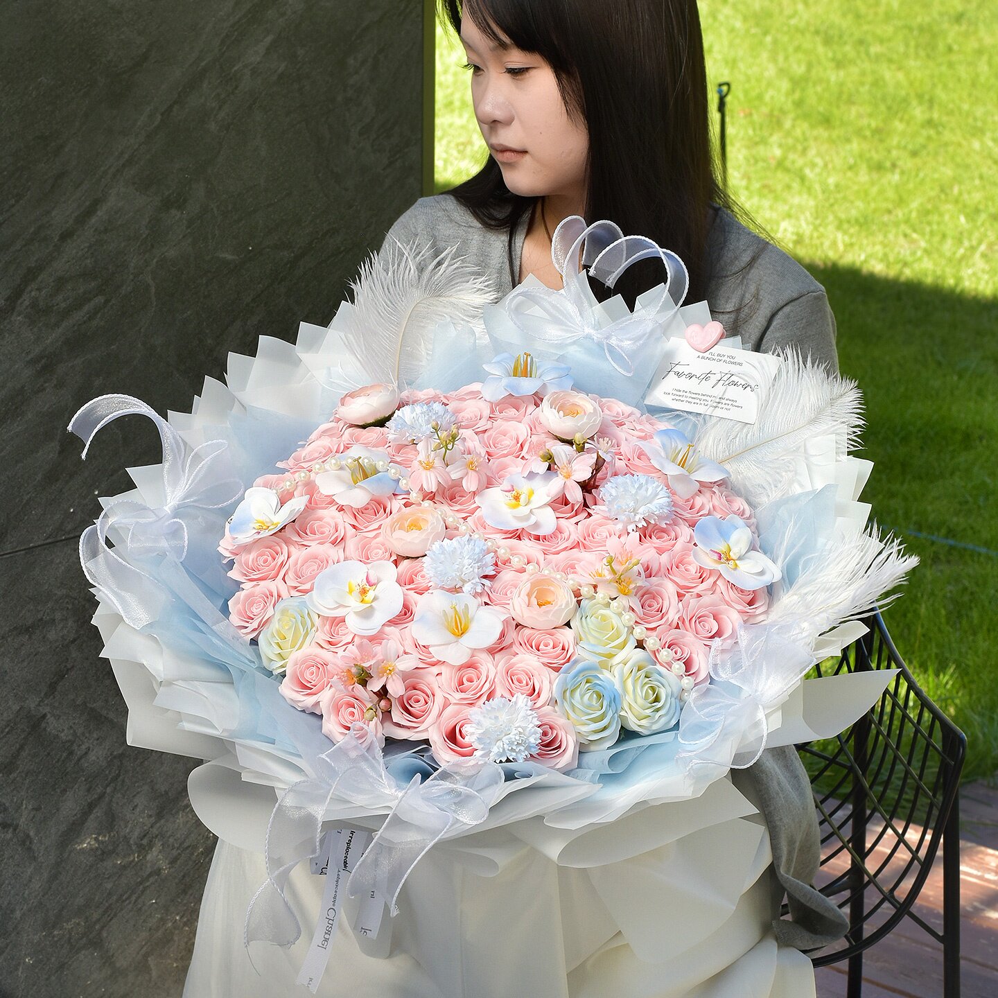 永生花粉蓝色玫瑰手捧花束表白送女友闺蜜生日礼物送爱人七夕礼物