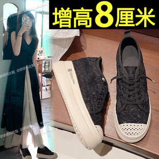 渔夫鞋女2026新款夏季透气网面一脚蹬休闲厚底小个子内增高女鞋