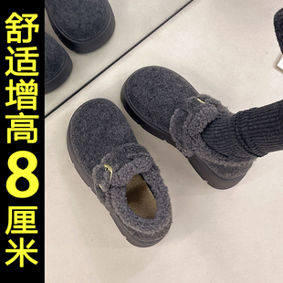灰色厚底雪地靴女2025冬季新款内增高加绒加厚保暖勃肯鞋乐福棉鞋