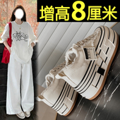 帆布鞋 内增高小白鞋 女2025新款 厚底百搭白色ins潮超火休闲板鞋
