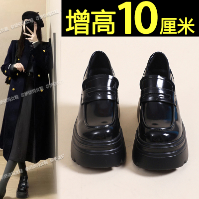 厚底增高黑色小皮鞋英伦风乐福鞋