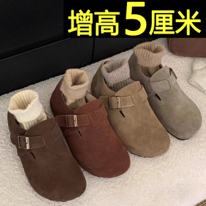 内增高勃肯鞋女2024秋冬新款加绒保暖复古百搭全包博肯鞋乐福单鞋