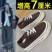 一脚蹬平底布鞋 内增高休闲板鞋 女2026春春新款 复古百搭厚底帆布鞋
