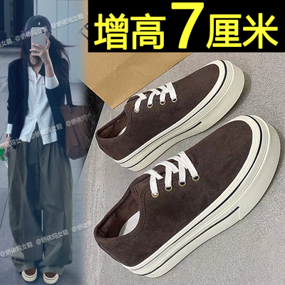 磨砂复古帆布鞋内增高休闲板鞋