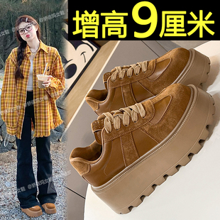 松糕休闲运动鞋 9cm内增高德训鞋 复古百搭厚底板鞋 新款 女2025春季