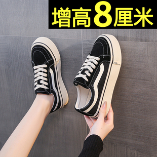 厚底帆布鞋女2026新款ins潮百搭小众内增高板鞋经典黑色休闲单鞋