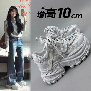不累脚10cm内增高女鞋2026新款春季配阔腿裤厚底休闲运动老爹鞋
