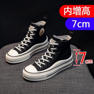 帆布鞋女高帮黑色2026年新款春季厚底潮ins休闲板鞋内增高小白鞋