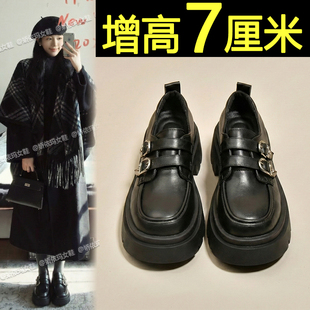 厚底增高乐福鞋女款2026新款春季配裙子黑色小皮鞋英伦风松糕单鞋