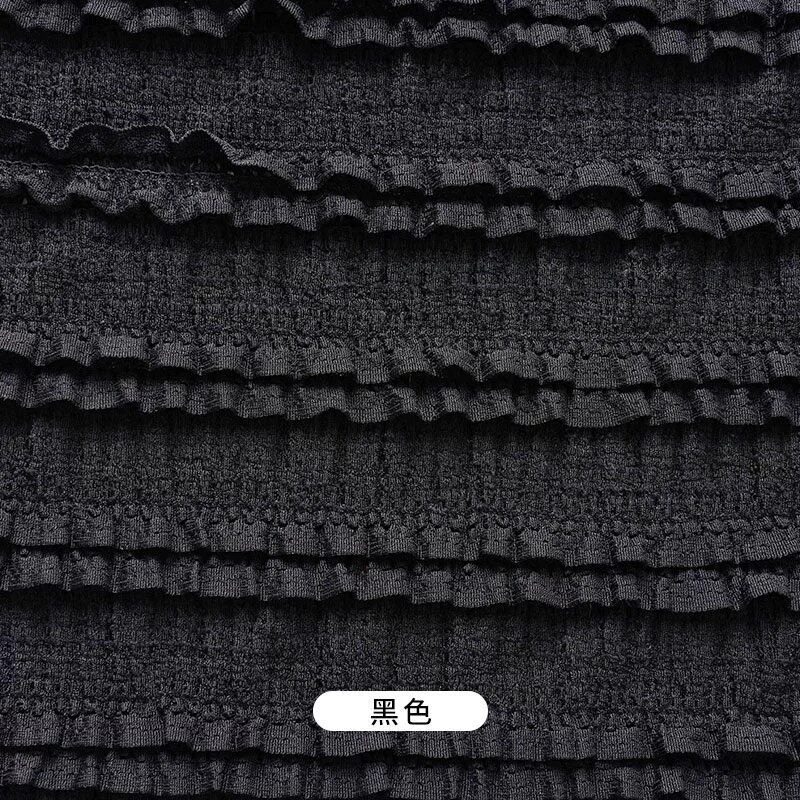 diy handcrafted forest-themed dress fabric for girls, made of black fungus edge lotus crease fabric with elastic hollowed-out lace pleats thumbnail 7