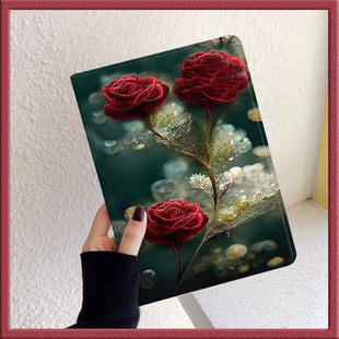 水晶红玫瑰适用苹果平板ipad2022pro11英寸保护套air4/5带笔槽第九代磁吸三折mini6防摔2018壳air2/3迷你10.9