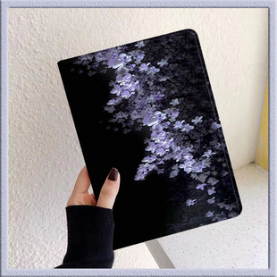 mini6iPad9三折书本10.2防摔壳 5苹果9代10.5带笔槽9.7新款 黑暗风玉兰花iPad2021保护套Pro11硅胶air2 3迷你4