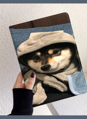 卡通灰色柴犬iPad新款2021保护套pro11寸平板电脑10.2带笔槽苹果9.7寸1819mini4/5 6硅胶air2/3书本4透明10.9