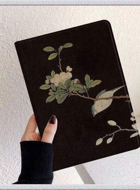 黑底花鸟适用苹果平板ipad9保护套air1/2带笔槽air5/4电脑壳第八九十代10.2寸2022pro11防摔壳2017/18迷你6新