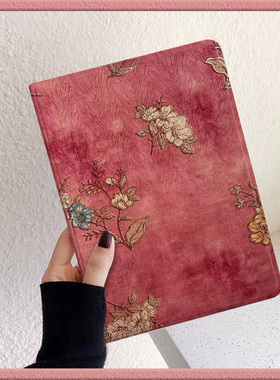 复古红蓝花适用苹果平板air5保护套第十代2022pro11英寸带笔槽mini6软壳2018年pro10.5/10.9寸迷你34六七八代