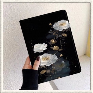 轻奢白蔷薇适用苹果平板2021pro11寸ipad10保护套第九代air5/4电脑壳mini6带笔槽磁吸2018/17气质air2/3硅胶