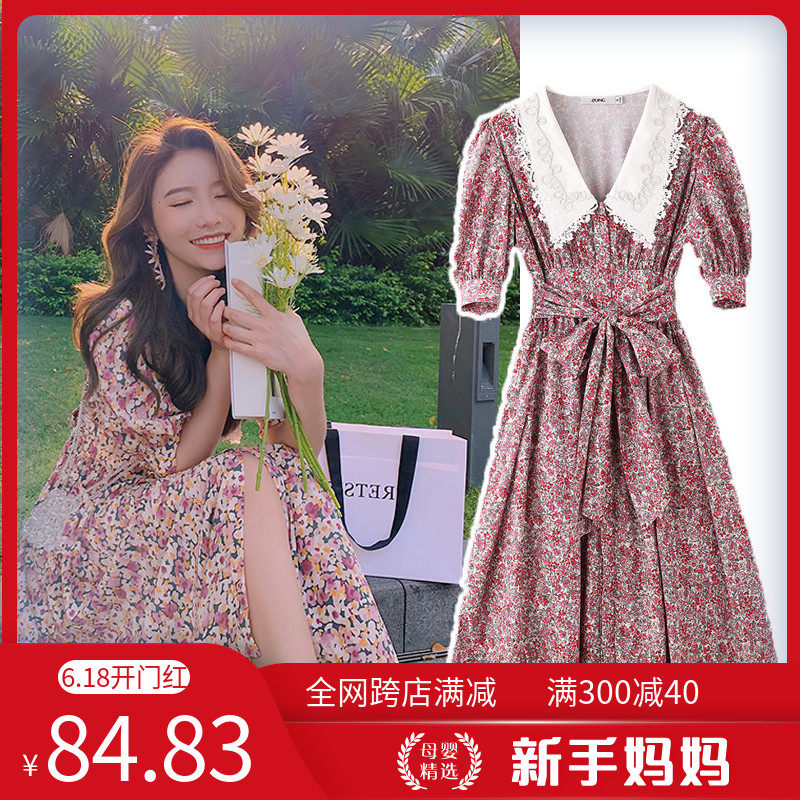 哺乳衣外出夏时尚气质子晴复古碎花哺乳连衣裙产后辣妈款喂奶衣服