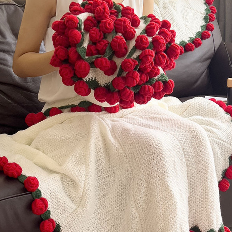 玫瑰花毯子成品毛毯玫瑰花束生日送礼送女生玫瑰花礼品毛毯花束