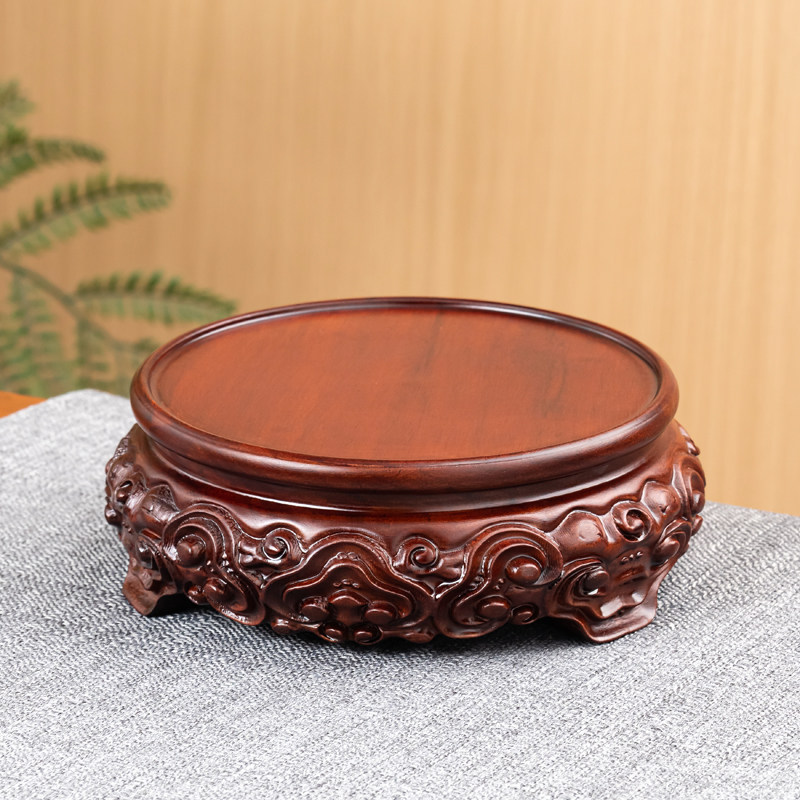 实木圆形花瓶雕刻工艺品摆件佛像茶壶酒坛鱼缸奇石头红木底座托架,家居饰品,木雕,淘宝优惠券,粉丝福利购,淘宝优惠卷