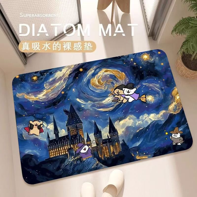 线条小狗卡通浴室地垫二代硅藻泥卫浴吸水脚垫厕所门口耐脏蹭脚垫