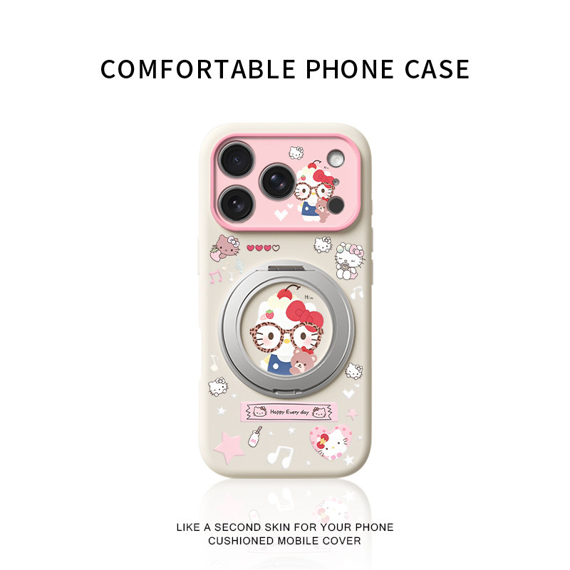 豹纹眼镜kt猫适用苹果18promax手机壳新款iPhone17ProMax可爱女款16pro卡通15全包14液态硅胶旋转支架软壳13