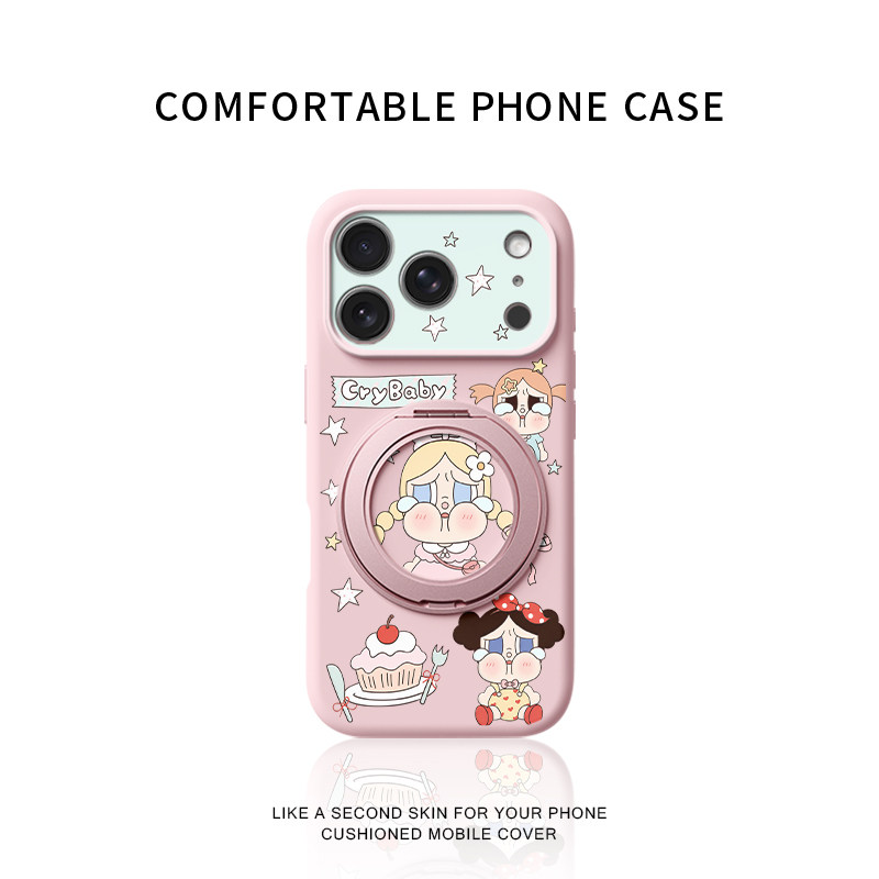 甜心蛋糕哭娃适用苹果17promax手机壳新款iphone18pro镜头全包16pm液态硅胶软壳15防摔旋转磁吸支架保护套女