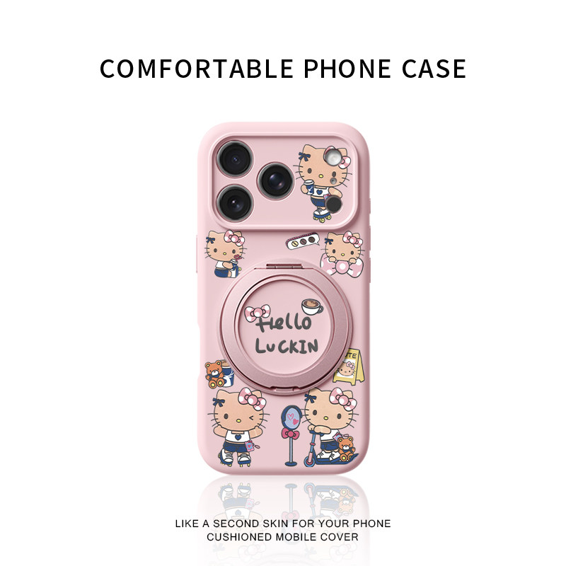 美黑咖啡猫咪适用苹果17promax手机壳新款iphone16pro镜头全包15液态硅胶软壳防摔保护套360°旋转支点壳女14