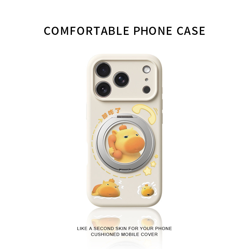 打电话水豚噜噜适用苹果17promax手机壳新款iphone16pro镜头全包15液态硅胶软壳防摔保护套360°旋转支点壳女