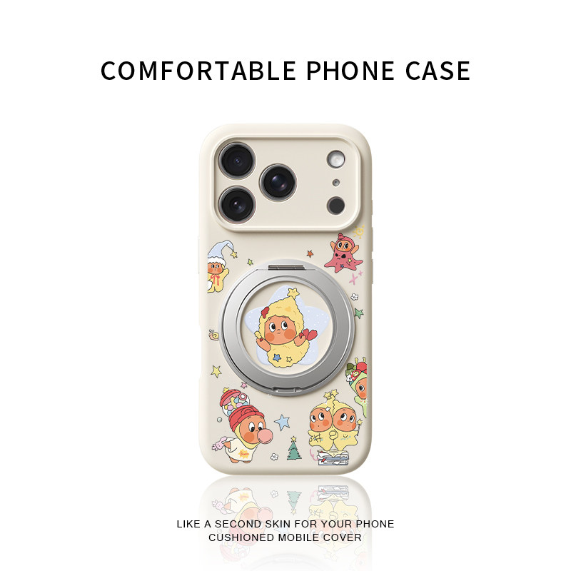 呆萌炸虾星星人适用苹果17promax手机壳新款iphone16pro女款15卡通14全包防摔液态硅胶软壳360旋转支架保护套