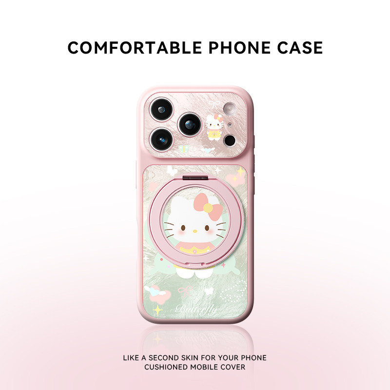 可爱蝴蝶kt猫适用苹果18promax手机壳新款iPhone17pro磁吸带支架16p可爱女款15相机按键14镜头全包防摔保护套