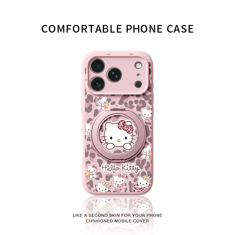 豹纹蝴蝶结Kitty适用苹果17promax手机壳新款iphone16pro镜头全包15液态硅胶软壳防摔保护套360旋转支点壳女