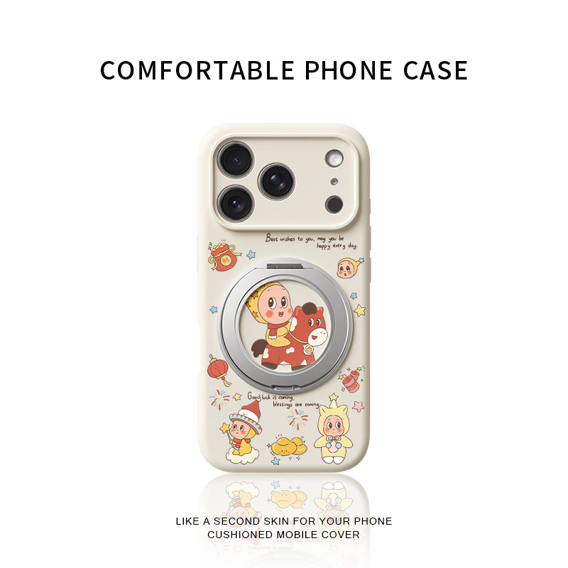 鸿运小马星星人适用苹果17promax手机壳新款iphone16pro镜头全包15液态硅胶软壳防摔保护套360°旋转支点壳女