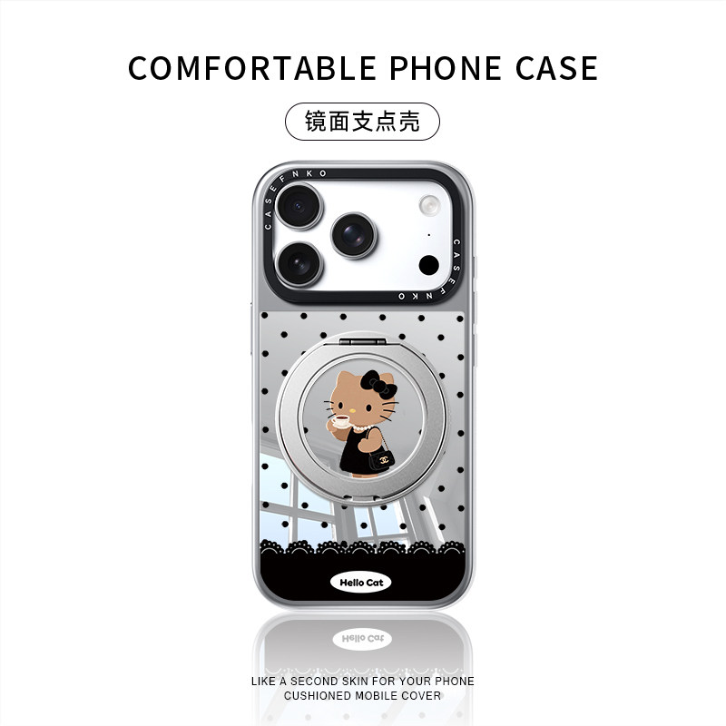 美黑千金猫咪适用苹果17promax手机壳iPhone16pro新款15pm防摔14高级感全包360°旋转磁吸女款化妆镜面支点壳