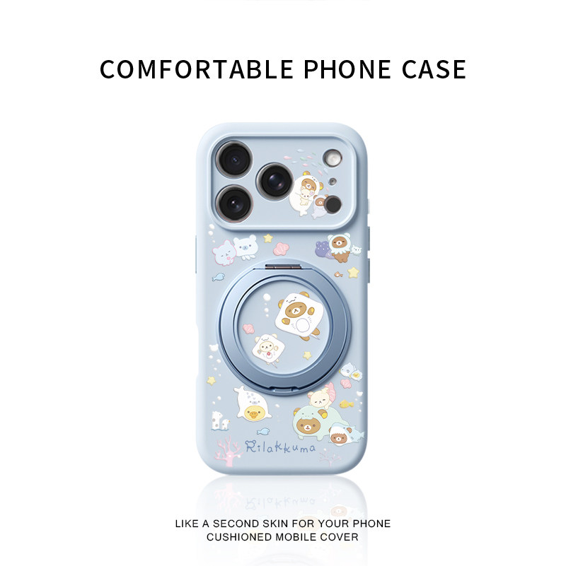 海洋轻松熊适用苹果17promax手机壳新款iphone16pro镜头全包15液态硅胶软壳防摔保护套360°旋转磁吸支点壳女
