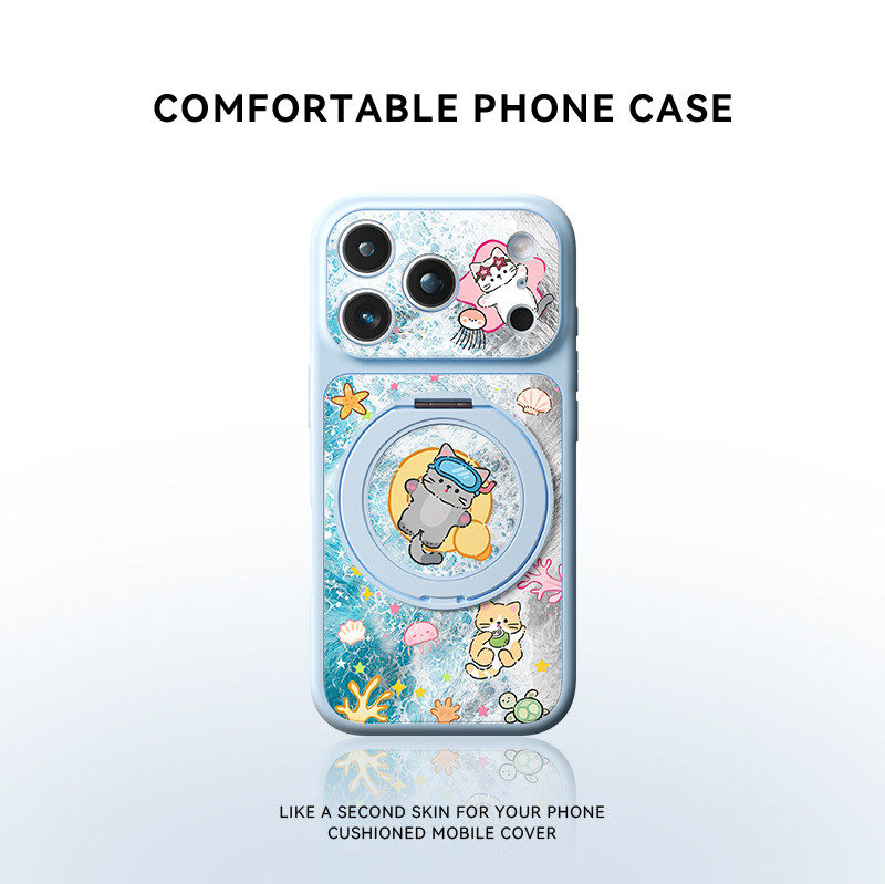 猫猫海滩适用苹果18promax手机壳新款iPhone17pro磁吸带支架16pm可爱女款15相机按键14镜头全包防摔保护套13