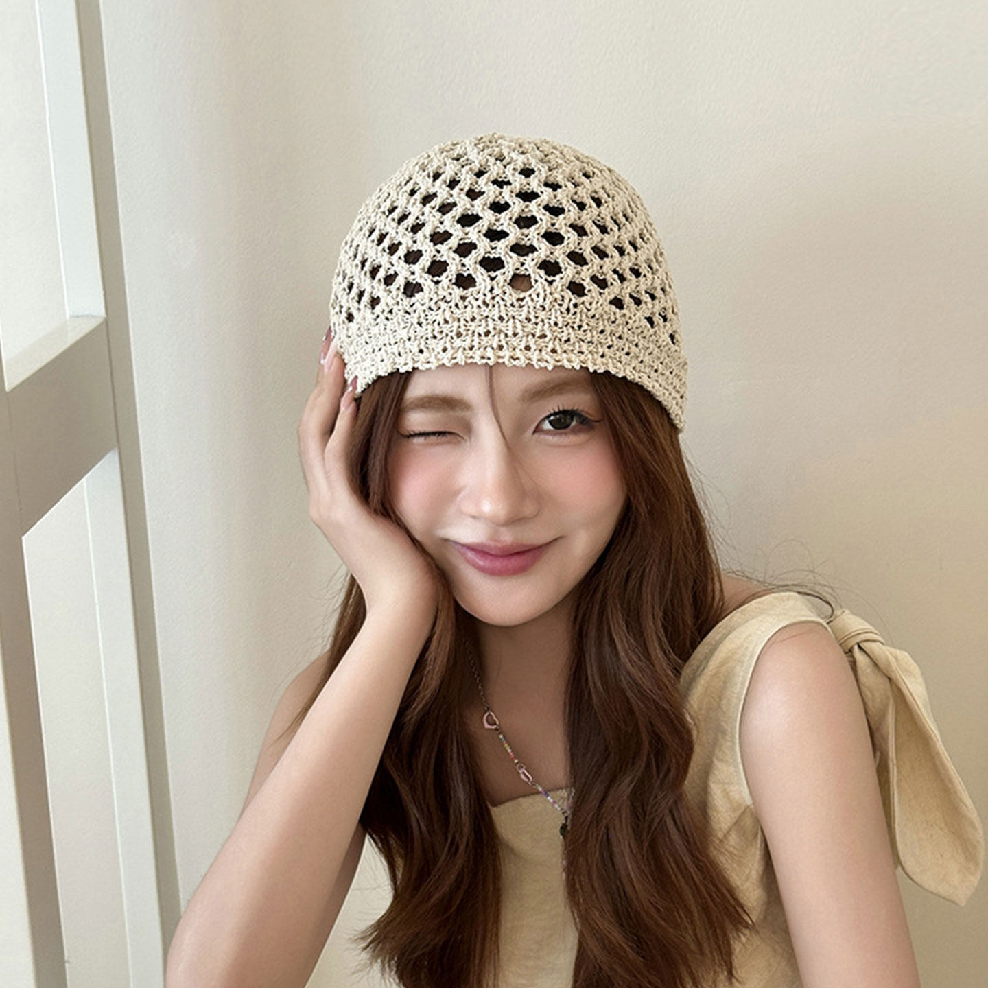 秋冬季女款韩版镂空针织帽包头帽春夏透气显脸小百搭气质休闲冷帽