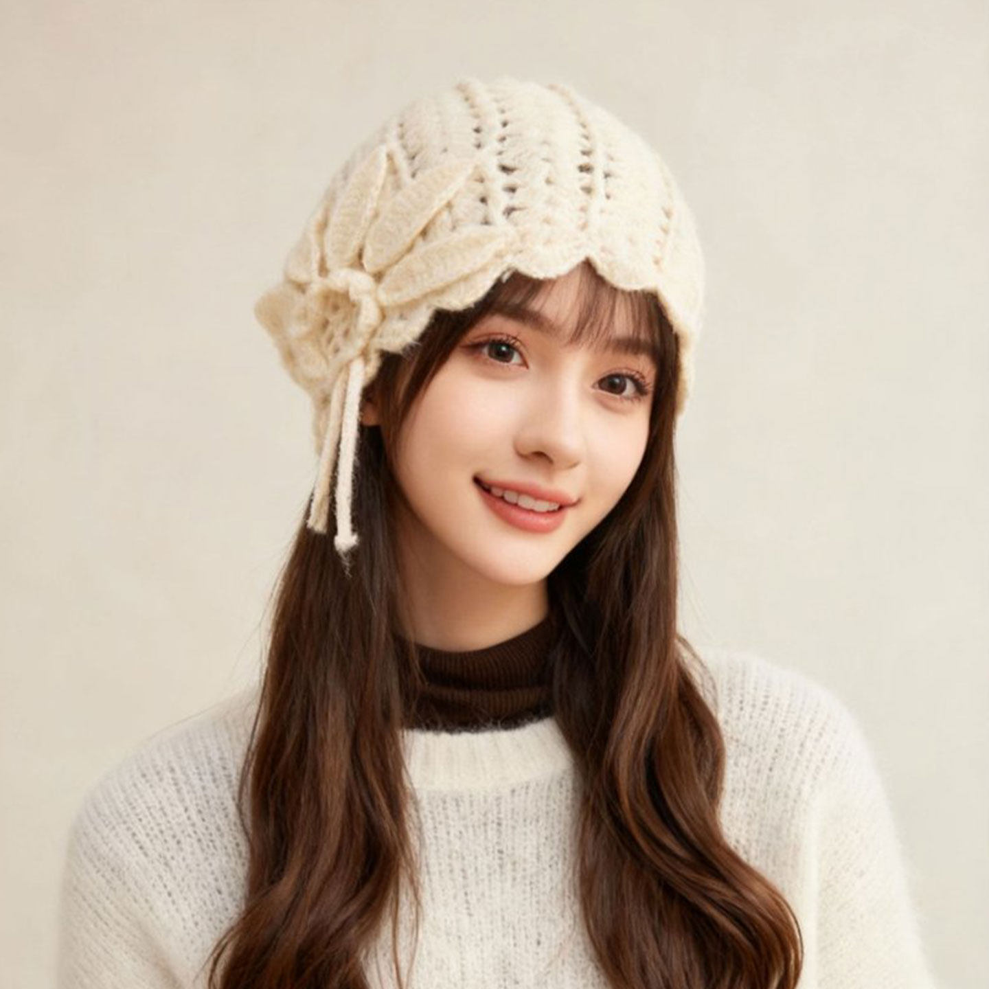 钩花针织帽女春季镂空包头帽显脸小保暖毛线帽大头围高级感休闲风