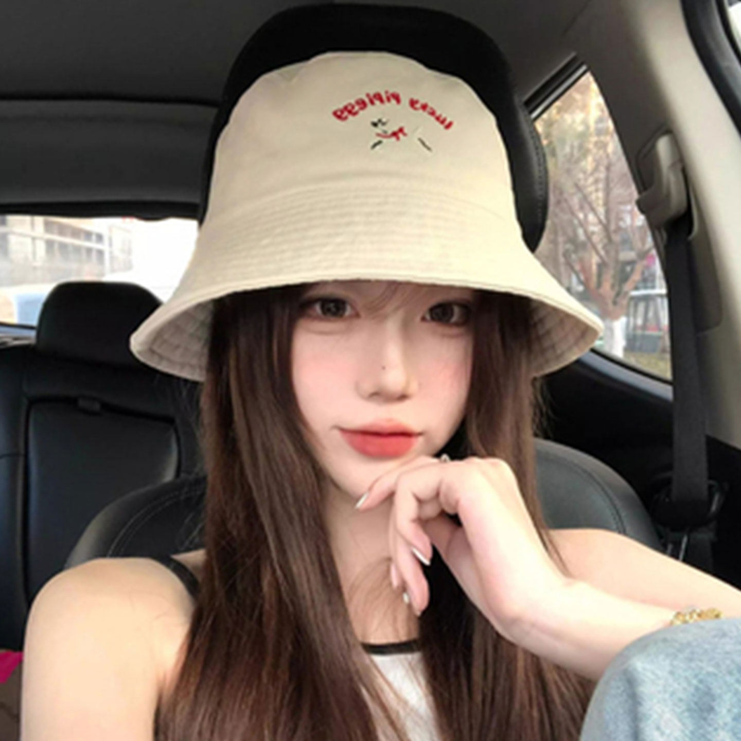 可爱小狗刺绣渔夫帽子女春秋新款出游遮阳防晒大头围显脸小水桶帽